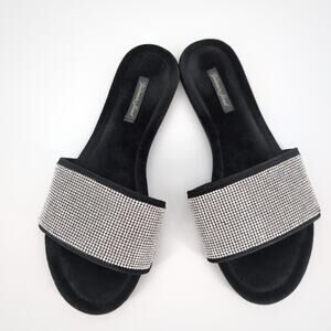 Victoria's Secret Rhinestone Embellished Black Velvet Slippers Slides Size M GUC